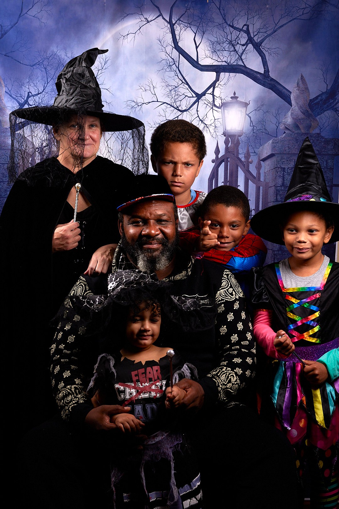 Halloween costume family portrait photographed in the Mattoon, Illinois studio